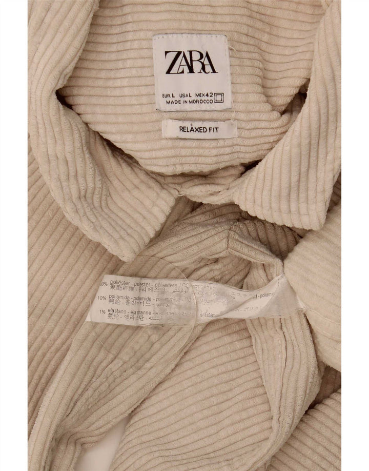 Zara Herre Relaxed Fit Fløjlstrøje Stor Beige Polyester