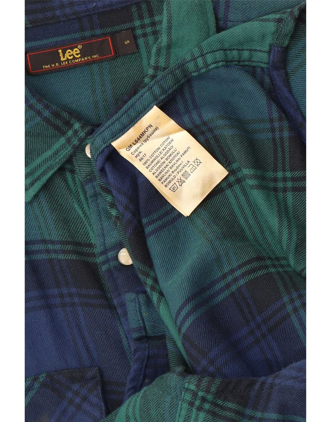 Lee Herre flannelskjorte lille grøn plaid bomuld