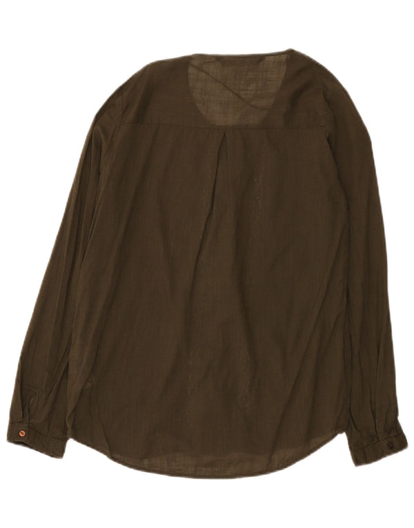 Zara Dame Loose Fit skjortebluse UK 6 XS Khaki Bomuld