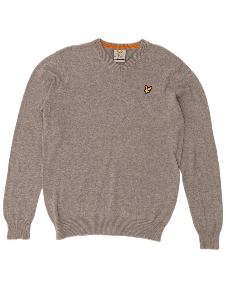 Lyle & Scott Herre V-hals sweater mellemgrå bomuld