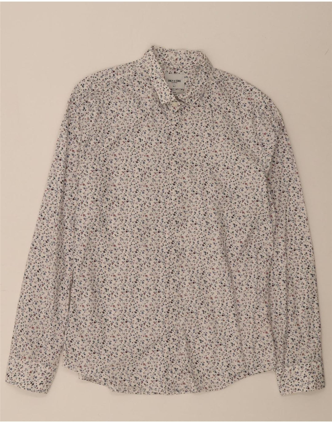 ONLY & SONS Mens Slim Fit Shirt Large White Floral Cotton Vintage Only & Sons and Second-Hand Only & Sons from Messina Hembry 