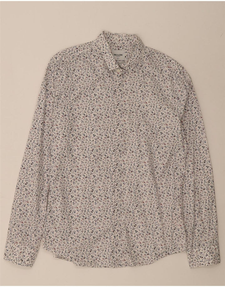 ONLY & SONS Mens Slim Fit Shirt Large White Floral Cotton Vintage Only & Sons and Second-Hand Only & Sons from Messina Hembry 
