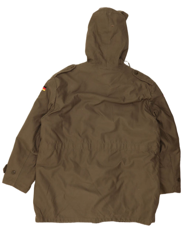 Vintage Herre Hætte Sherpa Parka Jakke IT 58 4XL Khaki Bomuld