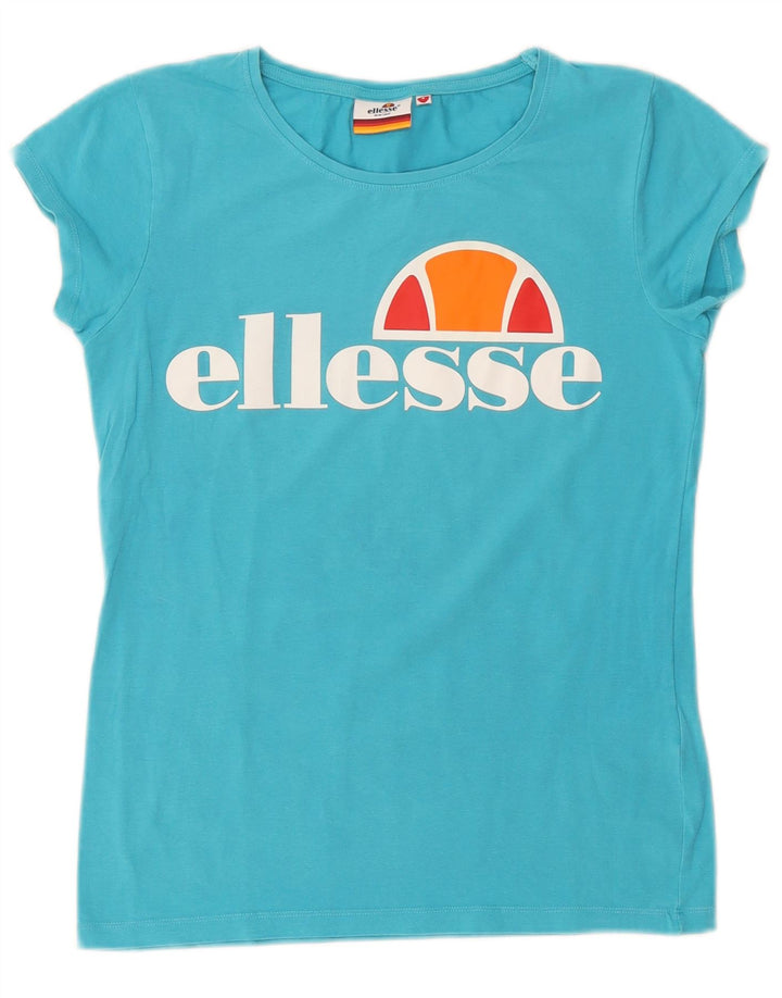 ELLESSE Womens Heritage Grafisk T-Shirt Top UK 10 Small Blue Cotton