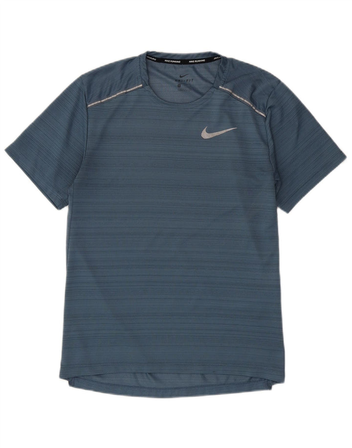 Nike herre Dri Fit T-shirt top lille blå stribet polyester