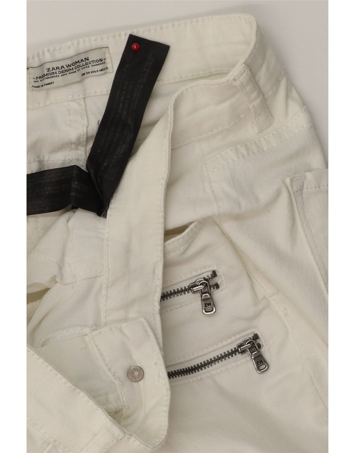 ZARA Dame Cargo Slim Jeans EU 38 Small W28 L27 Hvid Bomuld