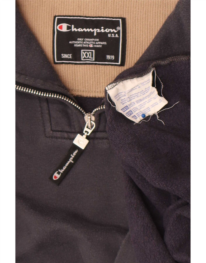 Champion Herre Zip Neck Sweatshirt Jumper 2XL Grå Bomuld