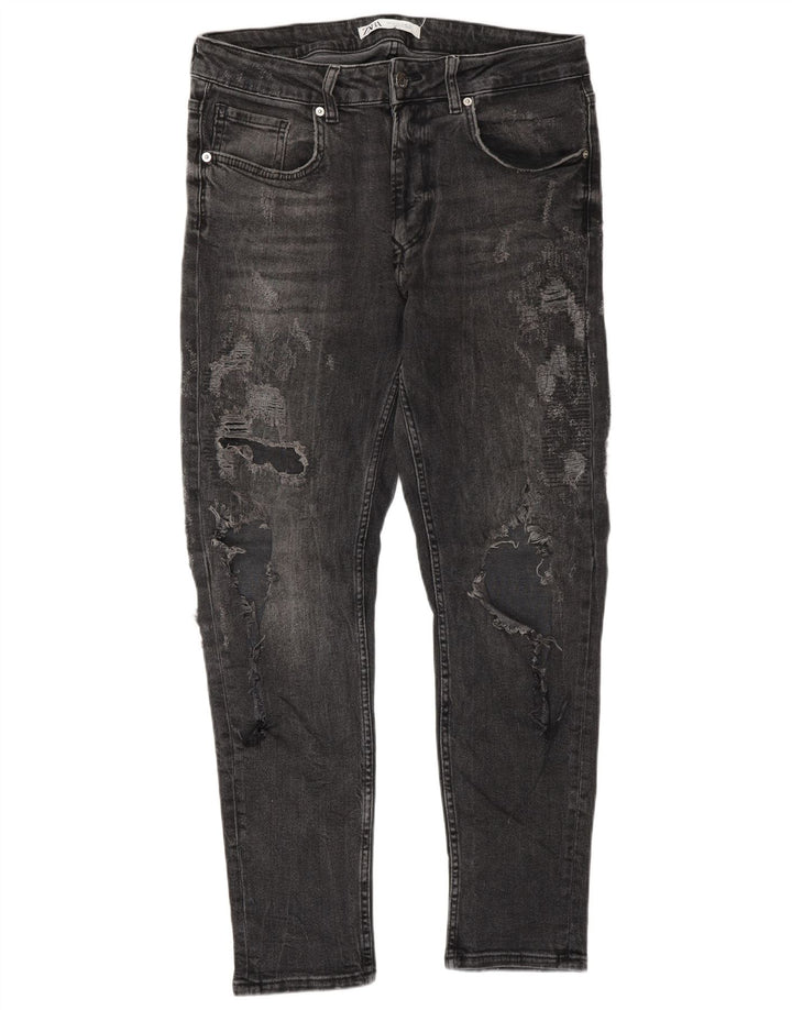 ZARA Distressed Slim Jeans til mænd EU 42 Large W32 L30 Grå