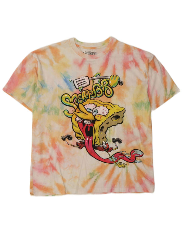 Pull & Bear Herre SpongeBob Grafisk T-Shirt Top Stor Flerfarvet Tie Dye