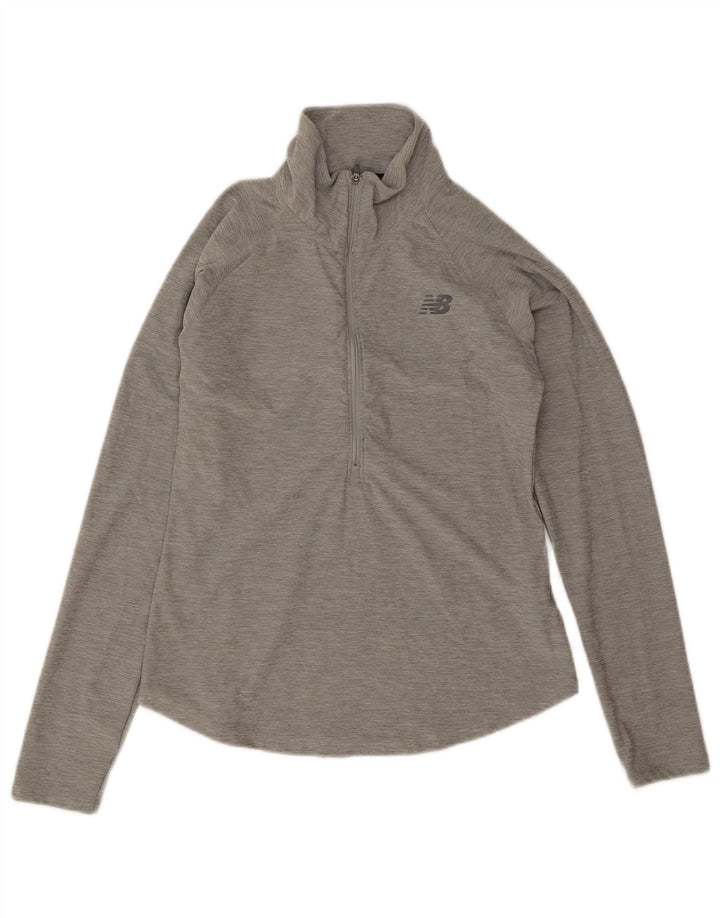 New Balance kvinders lynlås-hals top langærmet UK 10 lille grå polyester