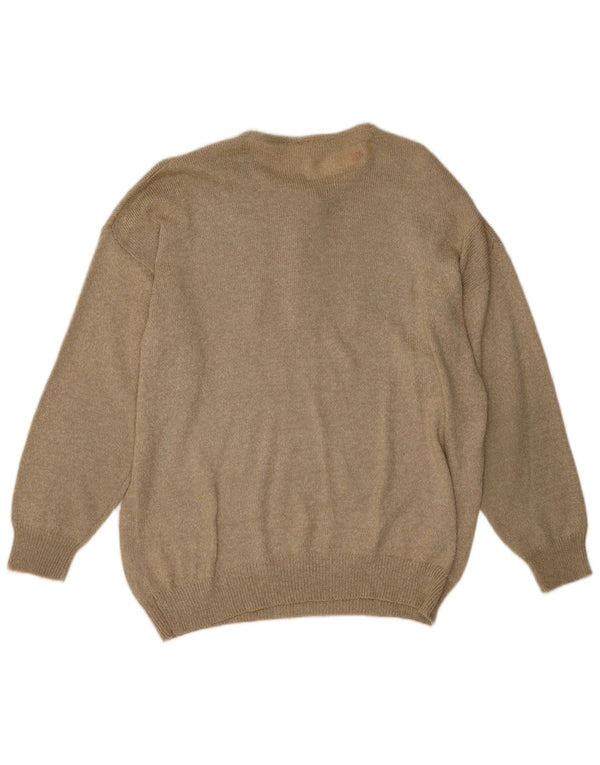 Jagro Dame Grafisk Button Neck Jumper Sweater EU 44 XL Khaki Akryl