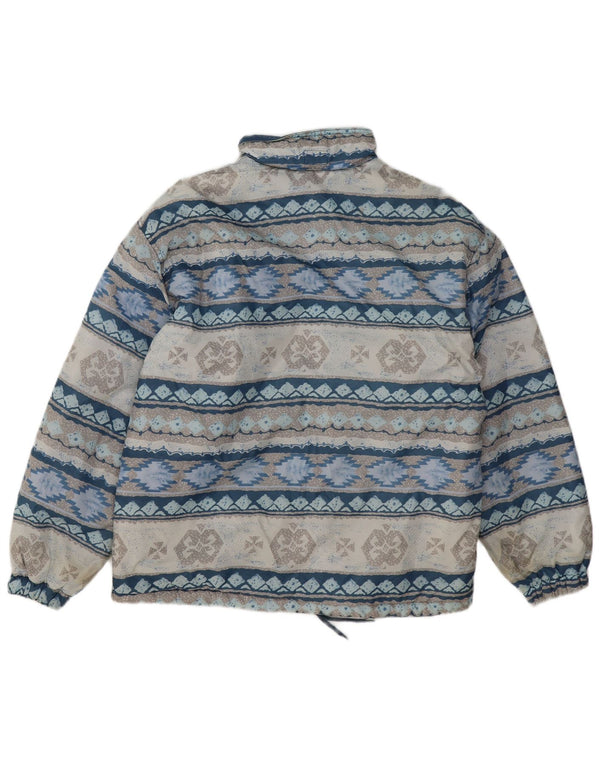 Vintage Dame Loose Fit Bomber Jacket UK 14/16 Large Blue Geometric Retro