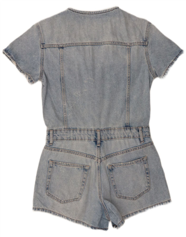 Zara Dame Distressed Denim Playsuit UK 10 Small Blue Cotton
