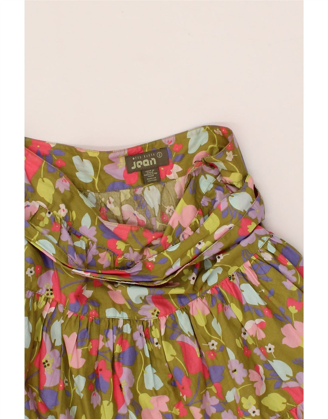 TED BAKER Womens A-Line Skirt Size 2 Small W28  Khaki Floral Vintage Ted Baker and Second-Hand Ted Baker from Messina Hembry 