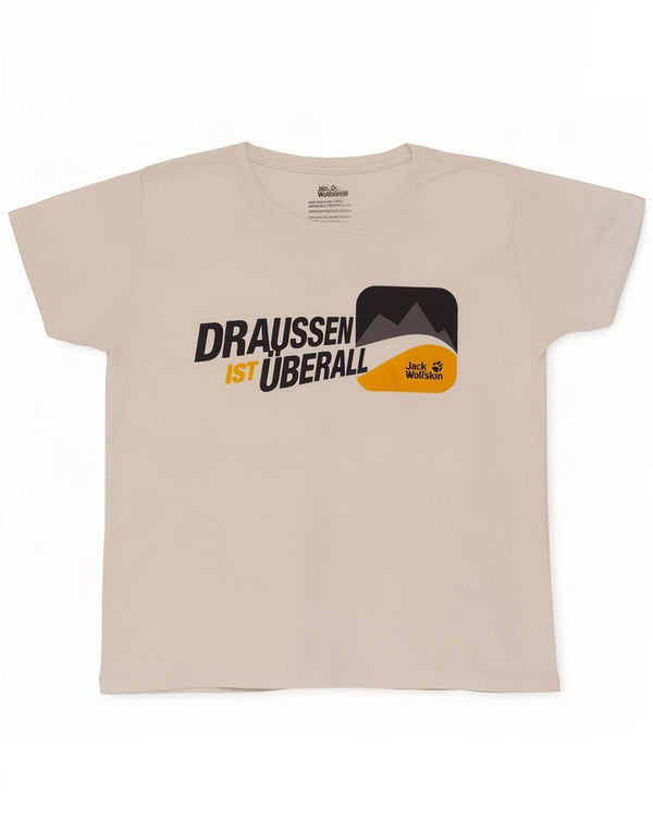 Jack Wolfskin Dame Grafisk T-Shirt Top UK 16 Stor Hvid Bomuld