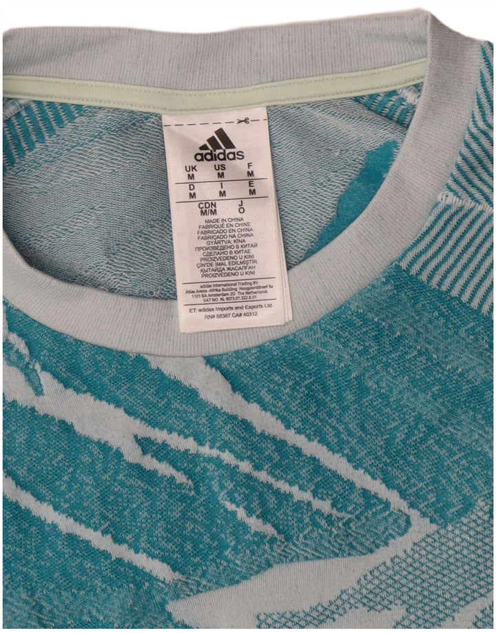Adidas Herre abstrakt mønster T-shirt top mellemblå polyester
