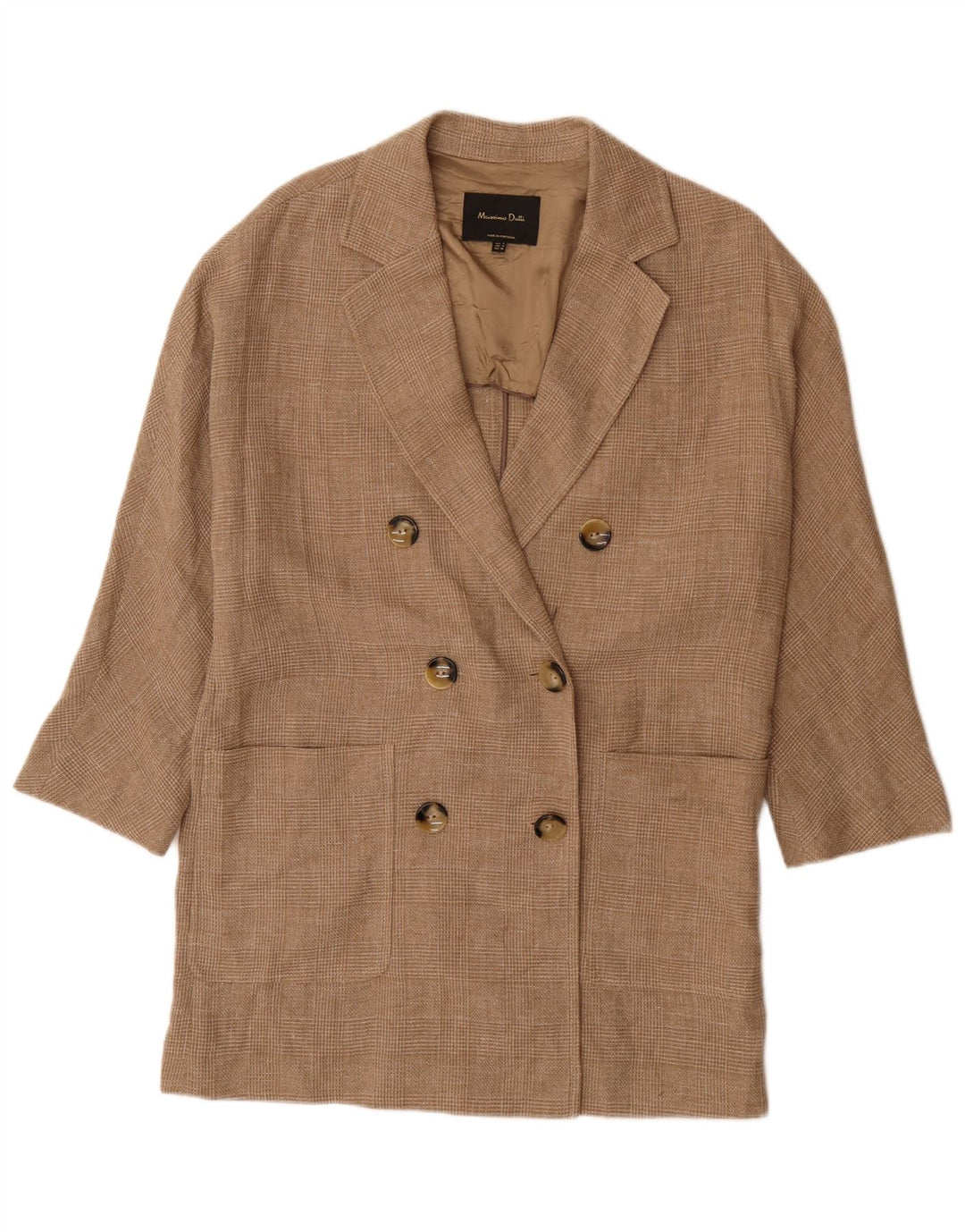 Massimo Dutti Herre 3/4-ærmet dobbeltradet frakke UK 36 Small Brown Check