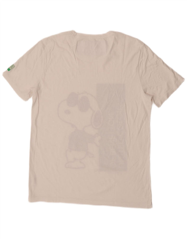 Benetton Herre Peanuts Grafisk T-Shirt Top Stor Hvid Bomuld