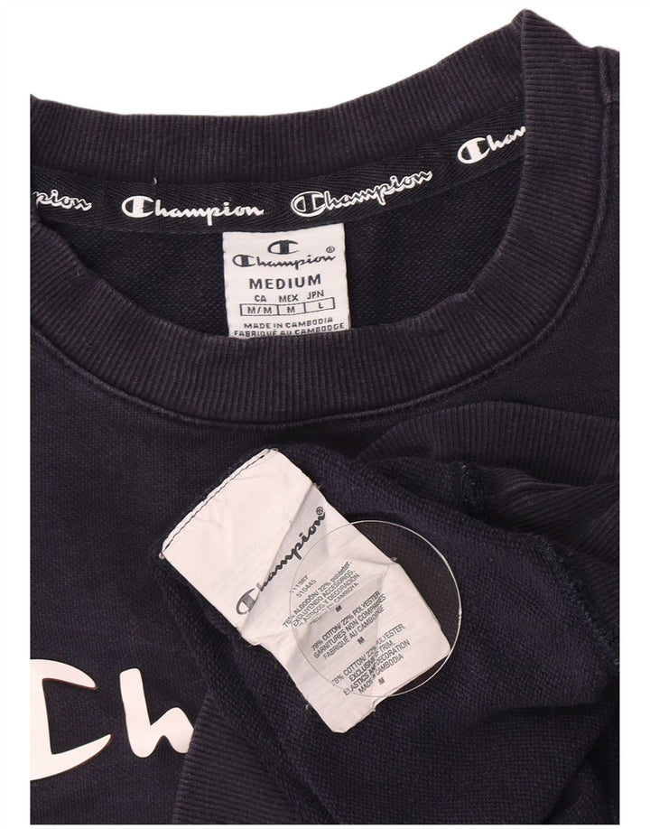 Champion Dame Grafisk Sweatshirt Jumper UK 14 Medium Navyblå Bomuld
