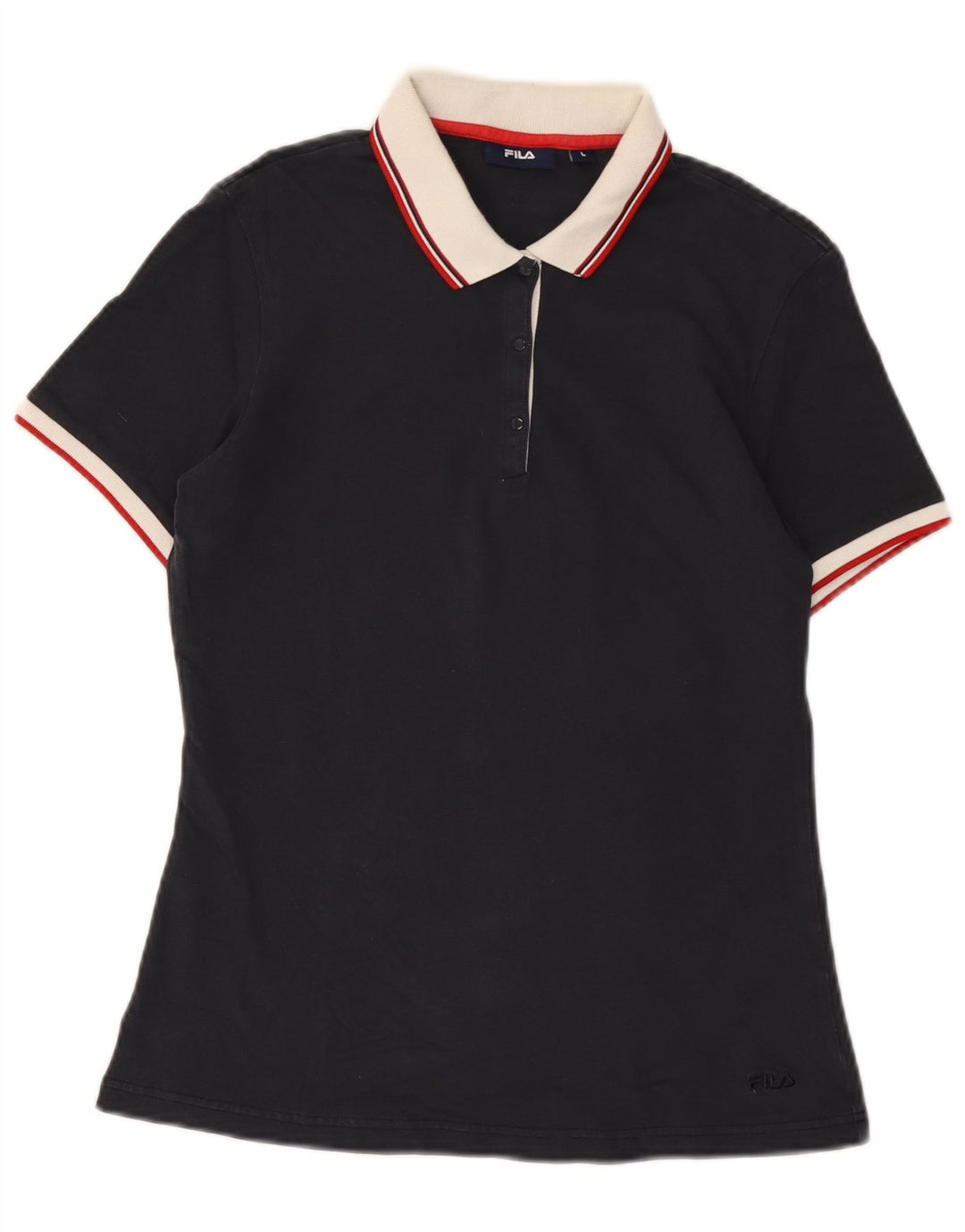 FILA Dame Polo Shirt UK 14 Stor Marineblå Bomuld