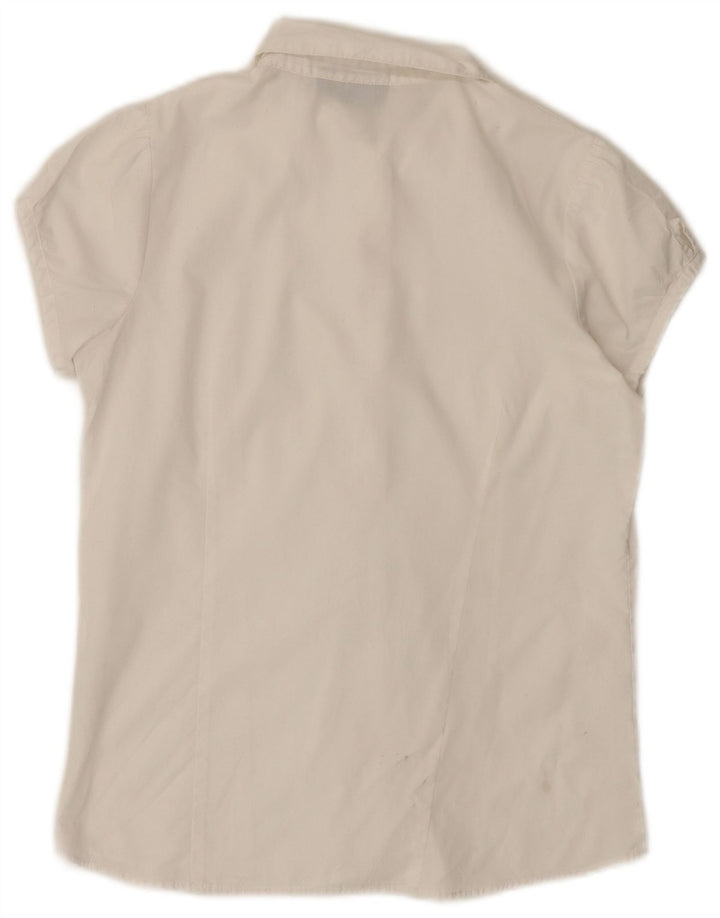 IZOD Piger Flæse Front Kortærmet Skjorte Bluse 14-15 År Stor Hvid