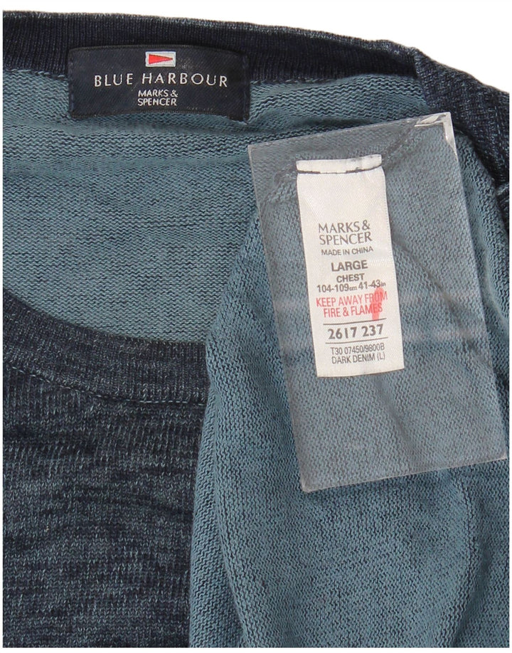 Marks & Spencer Herre Blue Harbor Crew Neck Jumper Sweater Large Navy Blue
