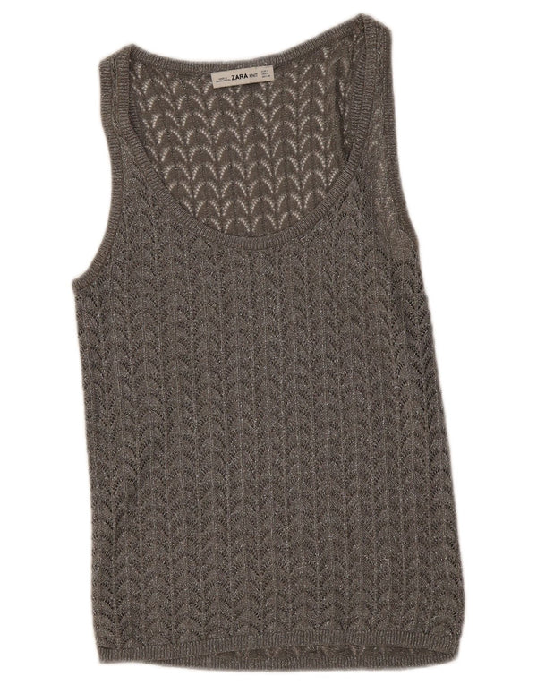 Zara Hæklet Vest Top UK 8 Small Grey