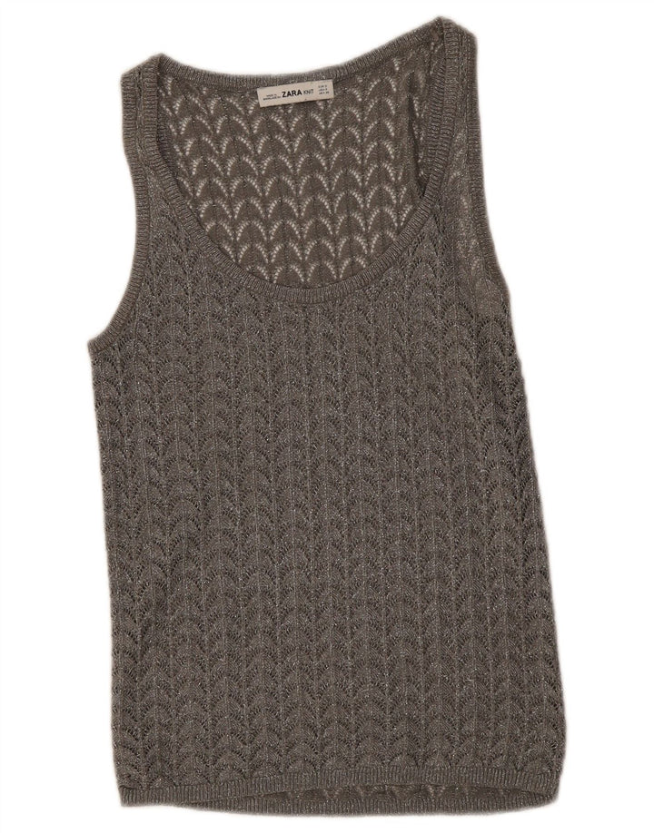 Zara Hæklet Vest Top UK 8 Small Grey