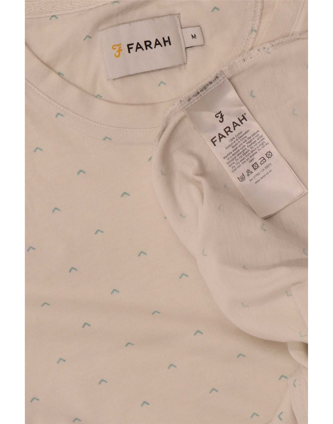 Farah Herre abstrakt mønster T-shirt top mellem hvid bomuld