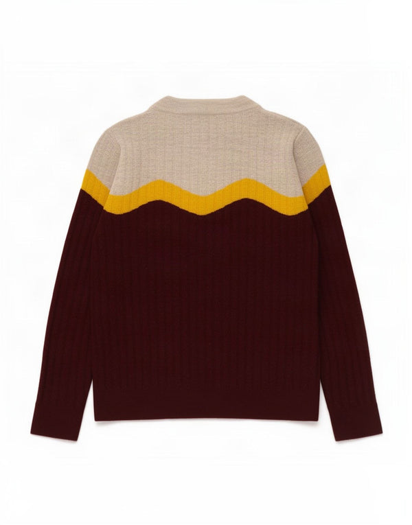 Cos Dame Crop Crew Neck Jumper Sweater UK 8 Small Burgundy Colourblock