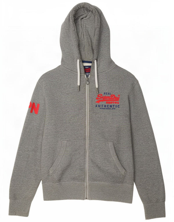 Superdry Mens Graphic Zip Hoodie Sweater Medium Grey Cotton