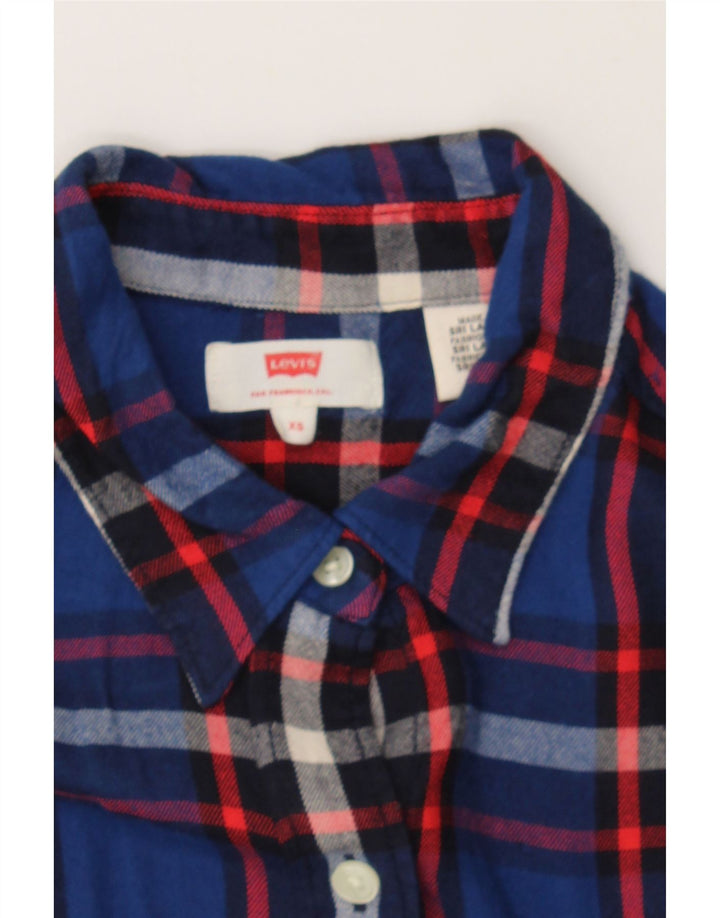 LEVI'S Womens Flannel Shirt UK 6 XS Blue Plaid Viscose Vintage Levi's and Second-Hand Levi's from Messina Hembry 