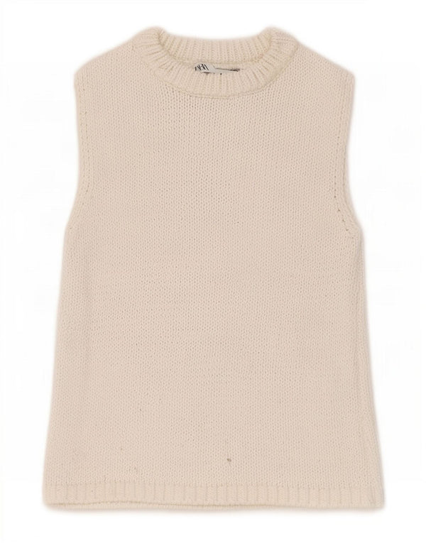 Zara Womens Crop Vest Tank Top UK 6 XS White Cotton