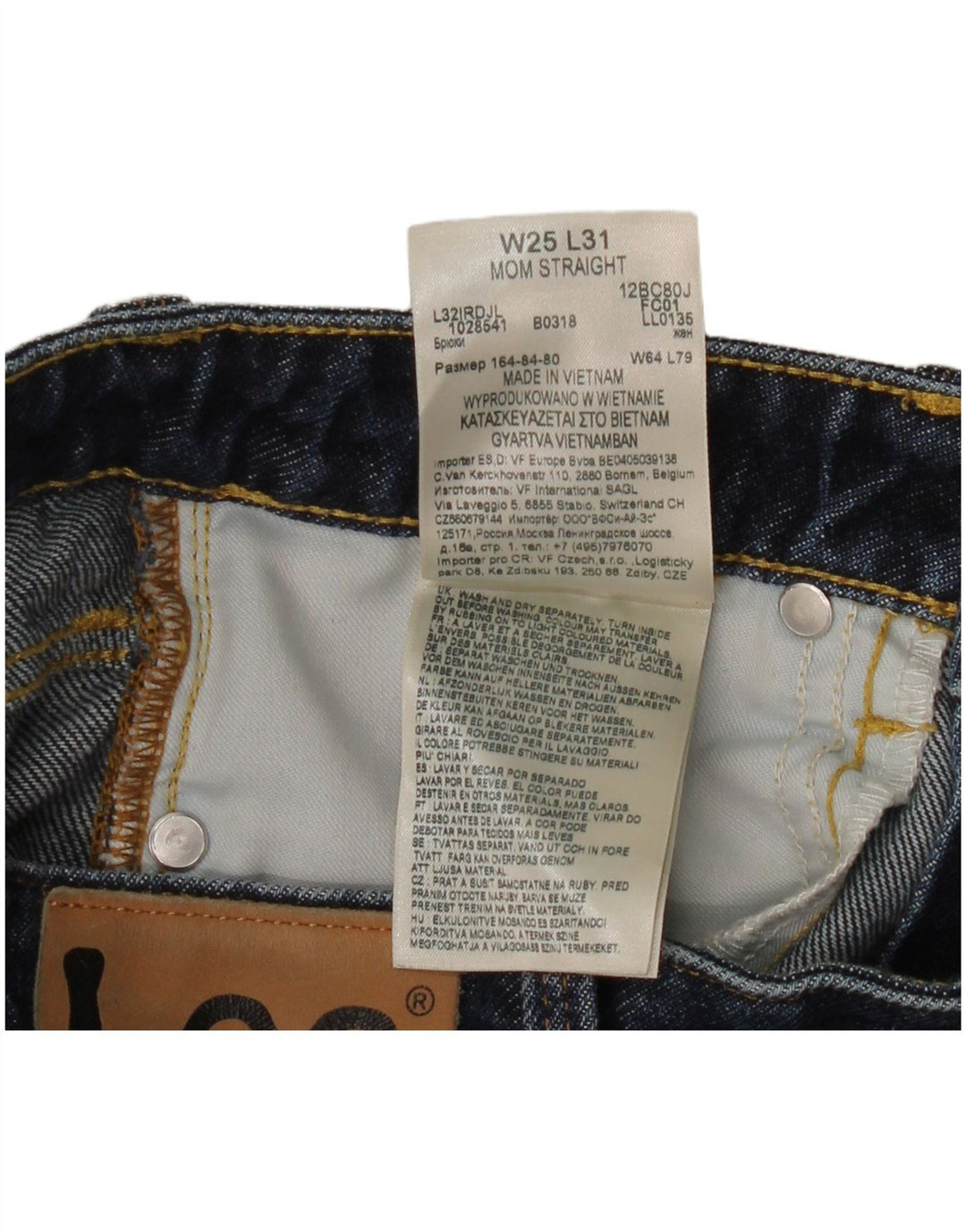 Lee Dame Mom Straight Jeans W25 L27 Marineblå Bomuld