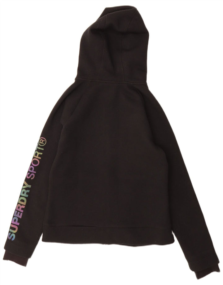 Superdry hættetrøje til kvinder med grafisk lynlås UK 12 Medium Black Polyester