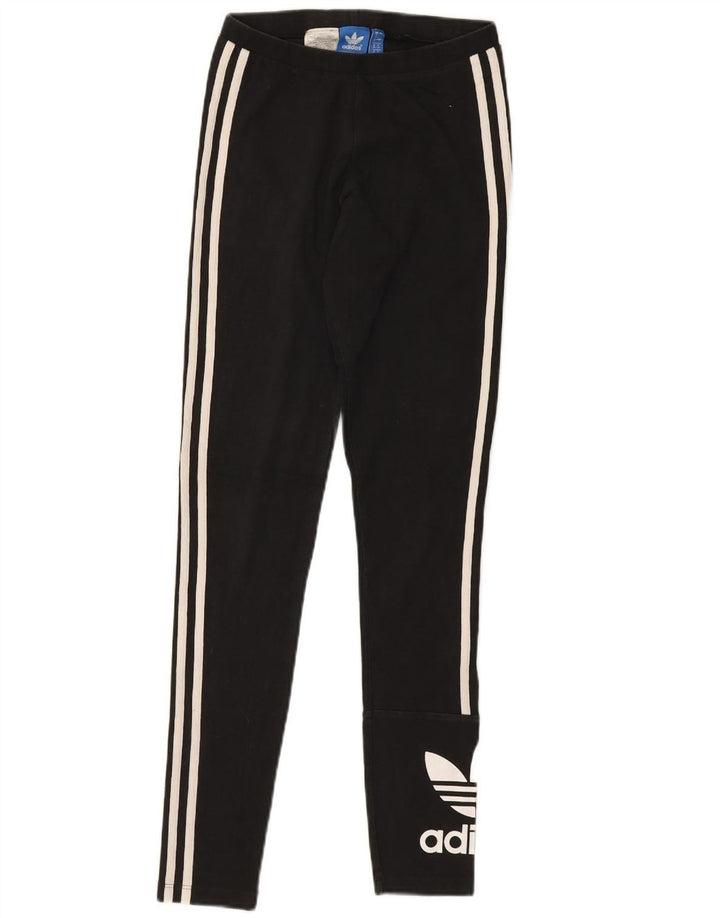ADIDAS Womens Graphic Leggings UK 8 Small  Black Cotton