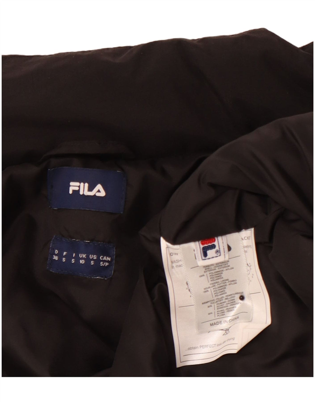 FILA polstret jakke til kvinder UK 10 Lille sort polyamid
