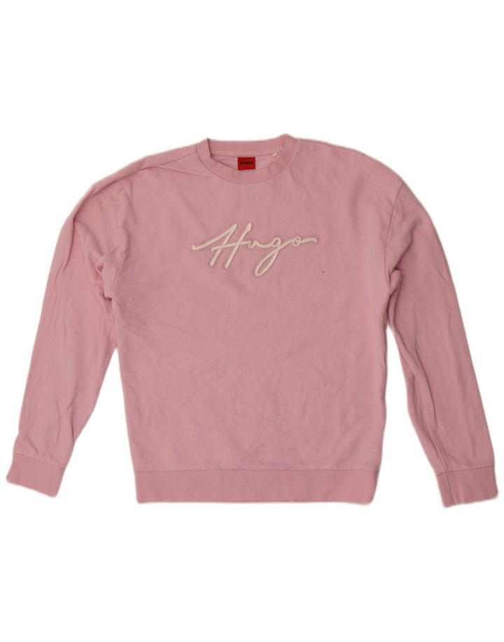 Hugo Boss Dame Grafisk Sweatshirt Jumper UK 14 Medium Pink Bomuld