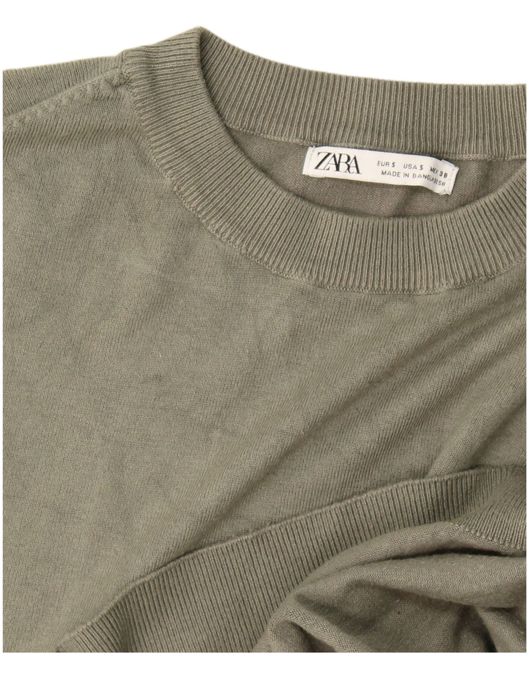 Zara Herre Crew Neck Jumper Sweater Small Khaki