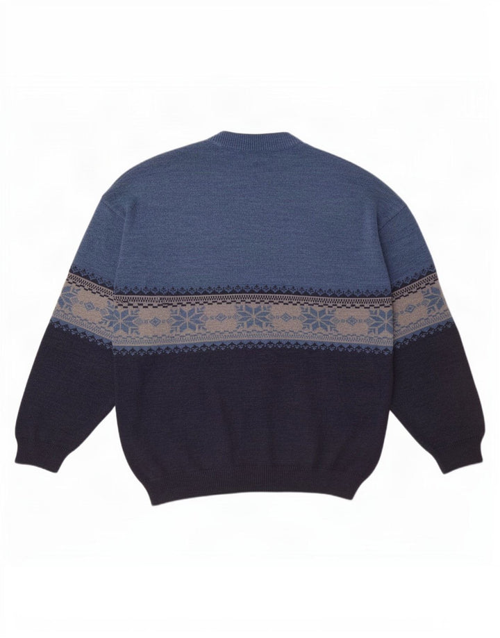 White Sails Herre Crew Neck Jumper Sweater Large Blue Fair Isle Wool