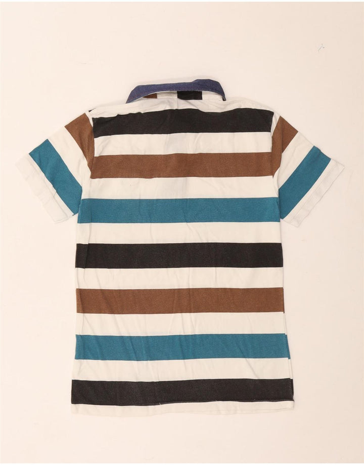 Vintage herre rugby polo skjorte medium flerfarvet stribet bomuld