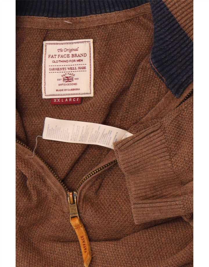 Fat Face Herre Zip Neck Jumper Sweater 2XL Brun Bomuld