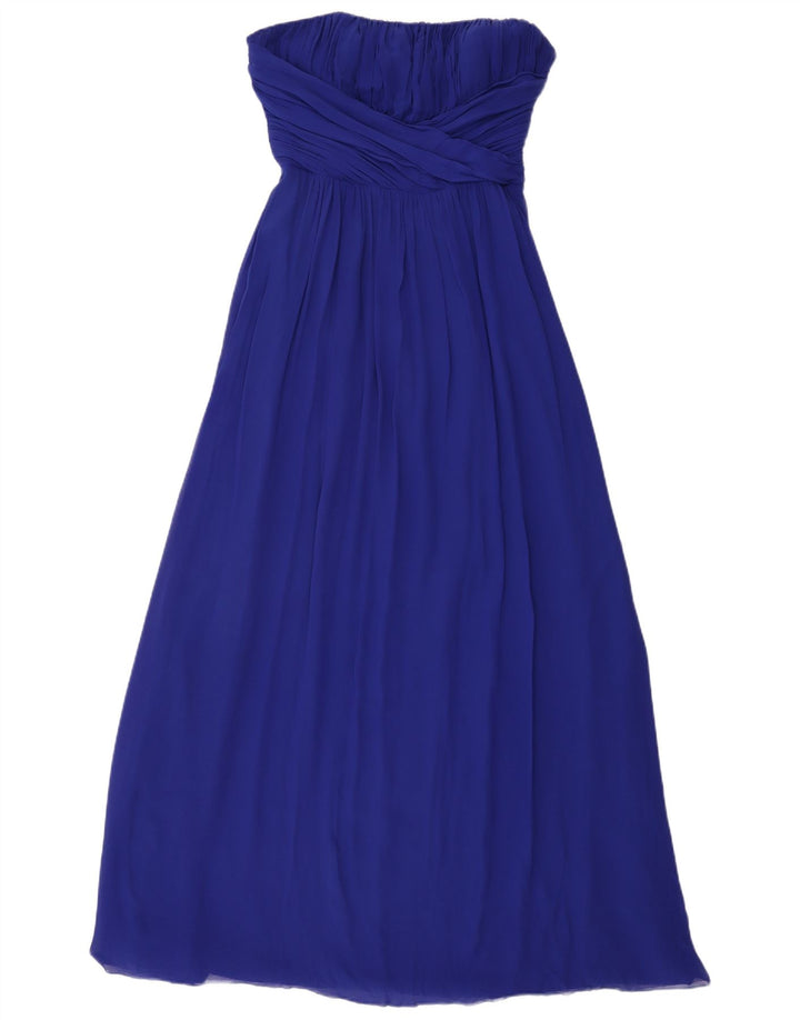 Ted Baker Dame Maxi Stropløs Kjole Størrelse 3 Medium Blå Silke