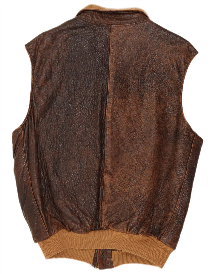 Vintage Herre Læder Gilet UK 38 Medium Brown