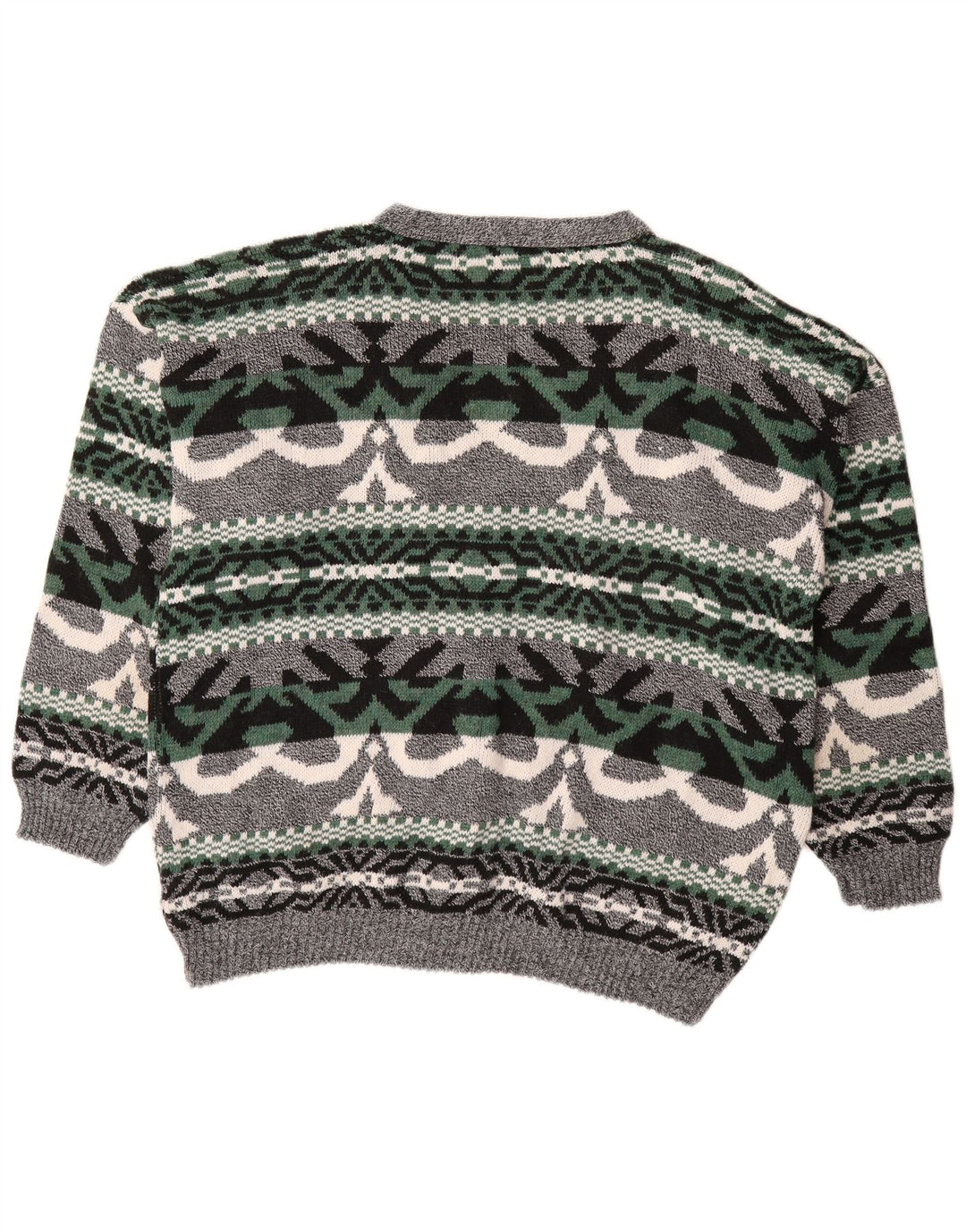 VINTAGE Mens Cardigan Sweater XL Grey Fair Isle Acrylic
