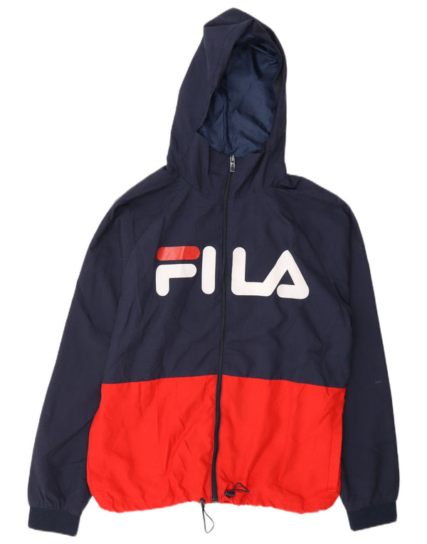 Fila Mens Graphic Hooded Tracksuit Top Jacket Medium Navy Blue Colourblock
