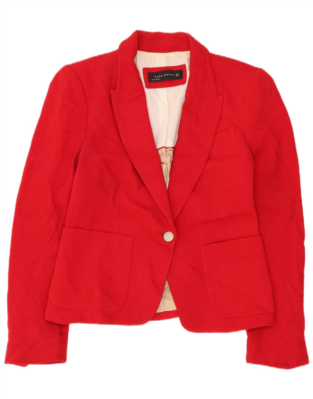 Zara Dame 1 Knap Blazer Jacket UK 10 Lille Rød