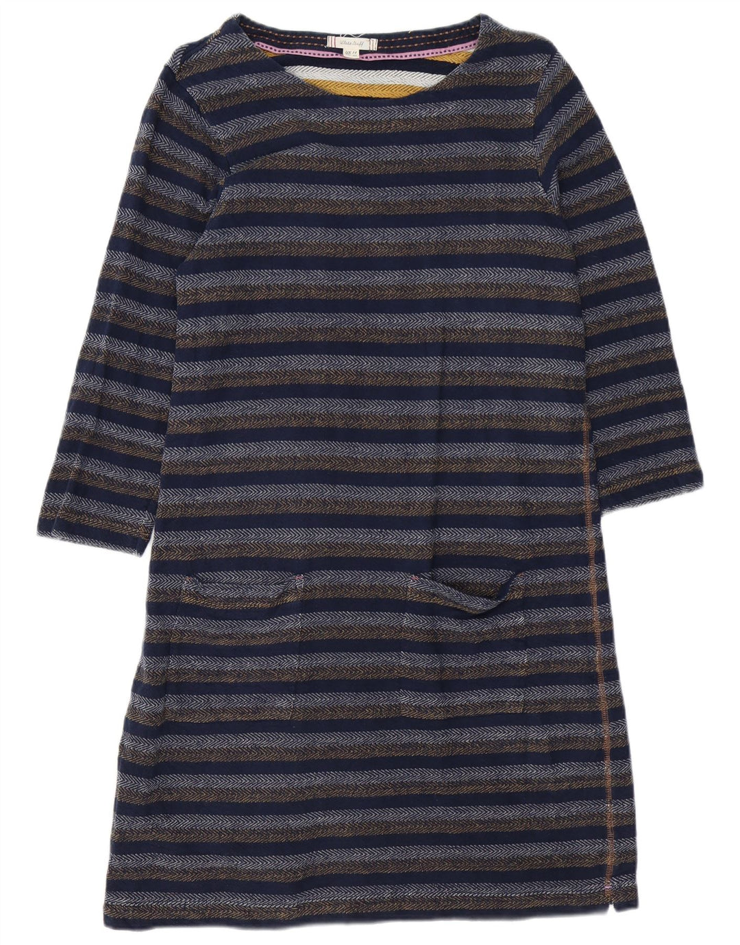 White Stuff Dame Langærmet Shift Dress UK 14 Mellem marineblå stribet