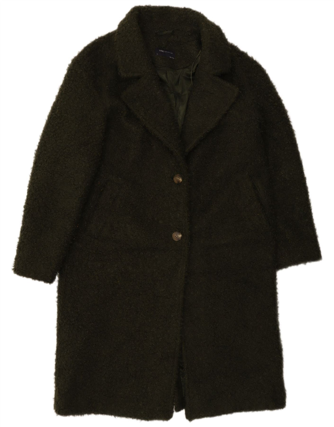 Marks & Spencer Dame Loose Fit Overfrakke UK 12 Medium Green Polyester