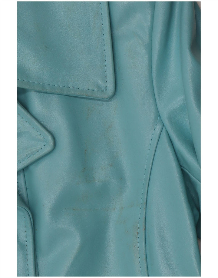 VINTAGE Dame Læderjakke UK 10 Lille Blå Læder